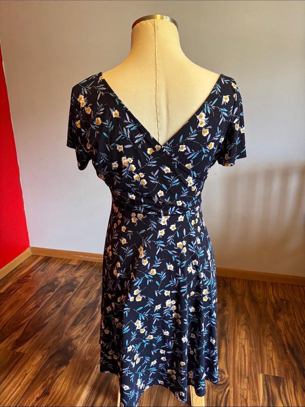 Kaileigh Black Midi Dress with Yellow & Blue Floral Print - Picture 3 of 8